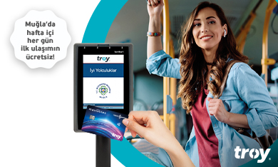 Muğla’da hafta içi her gün ilk ulaşımın İş Bankası TROY logolu kartlarla ücretsiz.