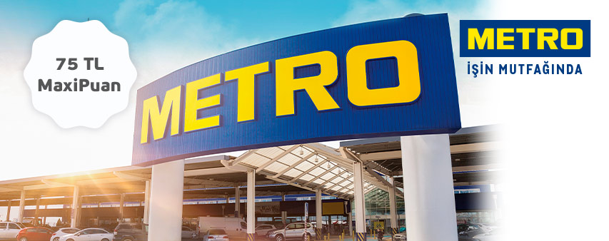 büyük metro market logosu,75 tl maxipuan görseli