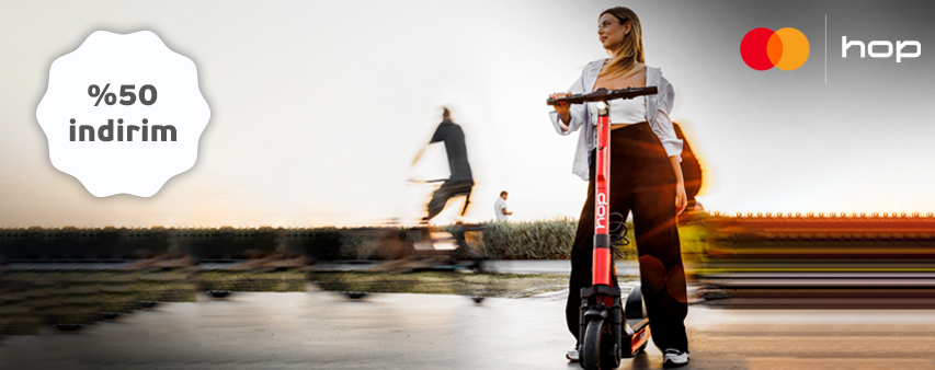 Mastercard/Maestro Logolu İş Bankası Banka Kartınız ile Hop Scooter Sürüşlerine İndirim Kampanyası
