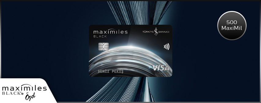 Maximiles black kart görseli ile birlikte Maximiles black'e özel yazısı ve 500 MaxiMil ibaresi. 