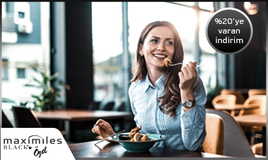 Maximiles Black ile restoranlarda %20 indirim ayrıcalığı kampanya görseli.