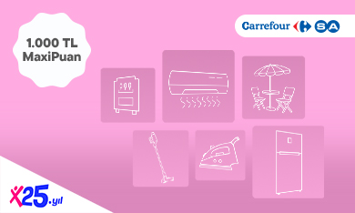 20.000 TL ve üzeri CarrefourSA alışverişlerinize 1.000 TL MaxiPuan!