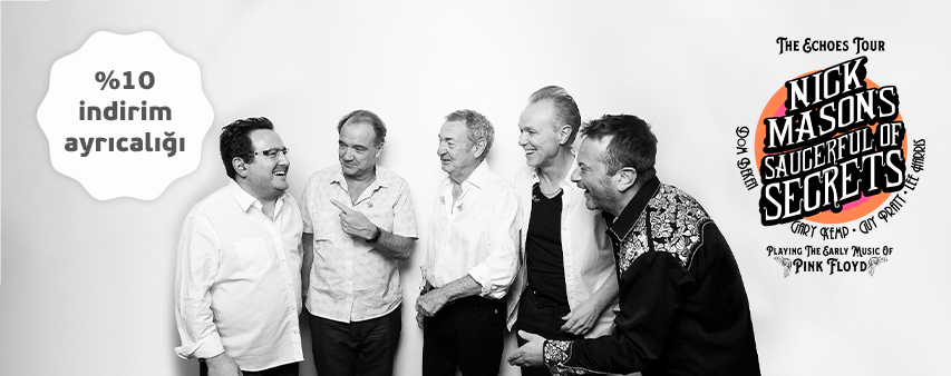 Nick Masons konser görseli ve %10 indirim ayrıcalığı ibaresi.