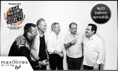 Nick Masons konser görseli ve %20 indirim ayrıcalığı ibaresi.