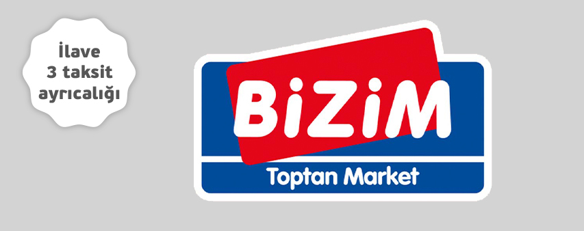 Bizim market logosu ve ilave 3 taksit ibaresi