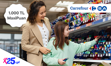 20.000 TL ve üzeri CarrefourSA alışverişlerinize 1.000 TL MaxiPuan!