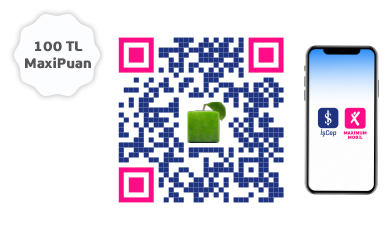 Karekod görseli ve 100 TL MaxiPuan kampanyası ibaresi.
